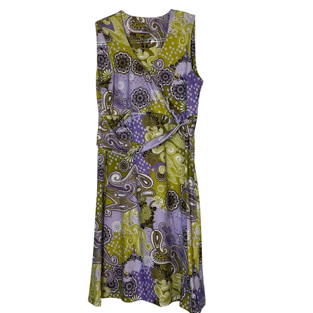 prAna Sleeveless Surplice Dress Women's Size Large Faux Wrap Twist Front